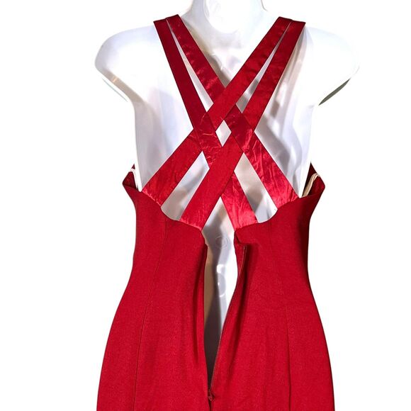 CDC Caren Desiree Vintage Dress Womens 8 Red Crisscross Back Cocktail Made USA - Picture 3 of 11